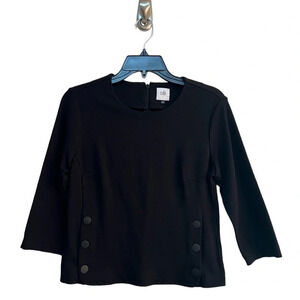 Cabi Black Snap Button Blouse Top Shirt Utility Size S Women’s 3/4 Sleeve